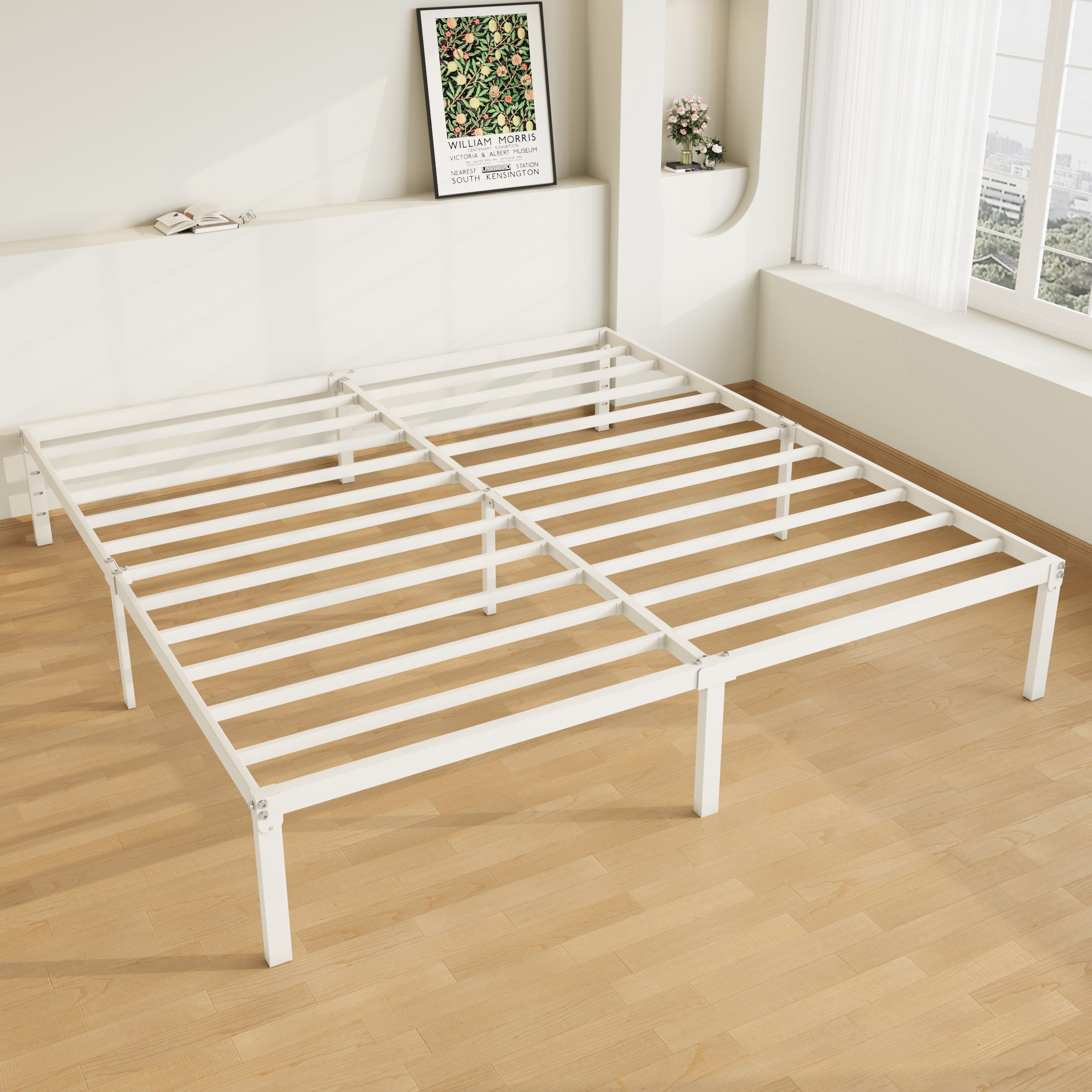 Allewie King Size Bed Frame, 14 inch Metal Platform Beds with Storage Space, No Box Spring Needed and Easy Assembly, White