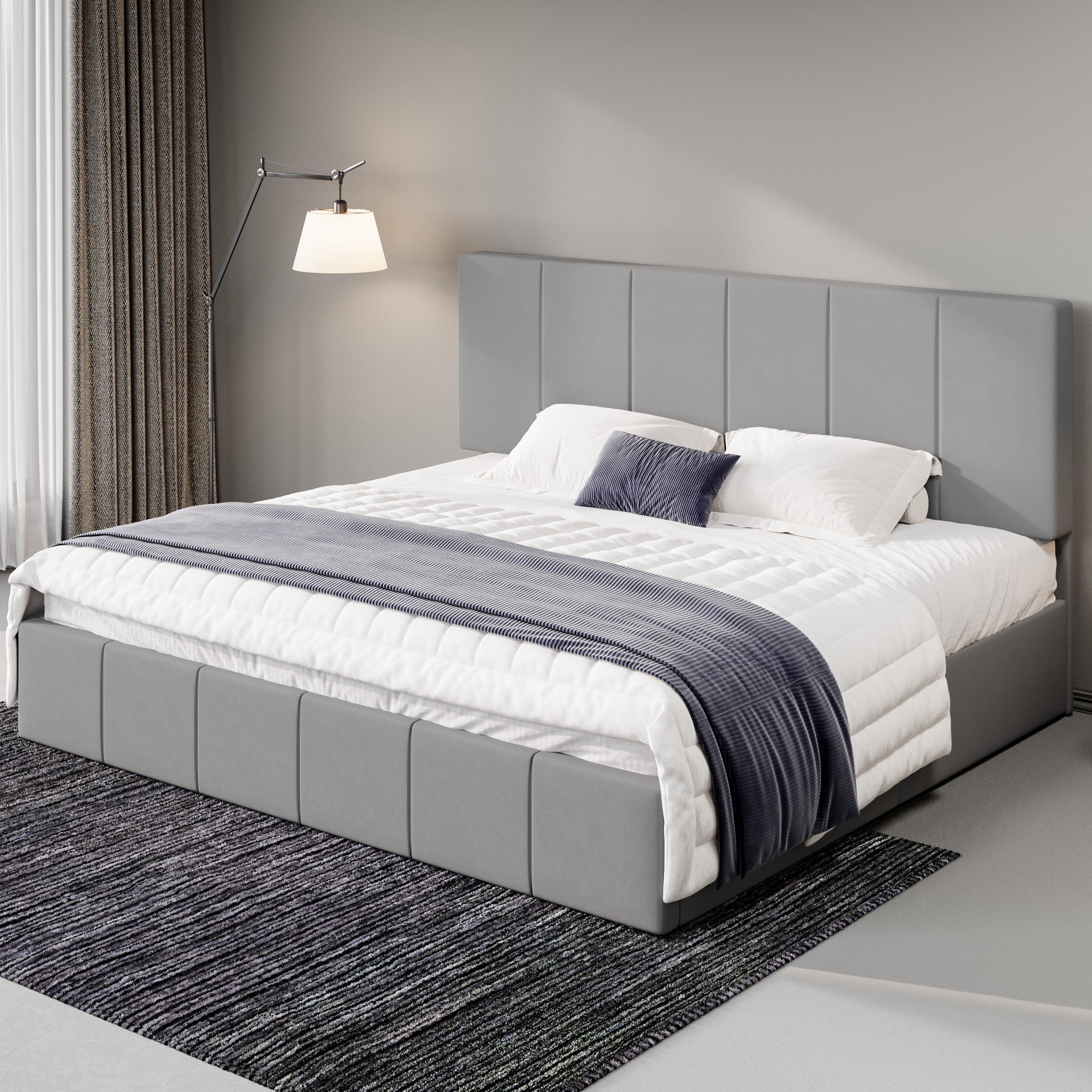 Allewie King Size Dutch Velvet Upholstered Platform Bed Frame/Vertical ...