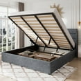 thumbnail image 1 of Allewie King Size Lift Up Platform Storage Bed Frame with Channel Wingback Headboard, Grey Blue, 1 of 12
