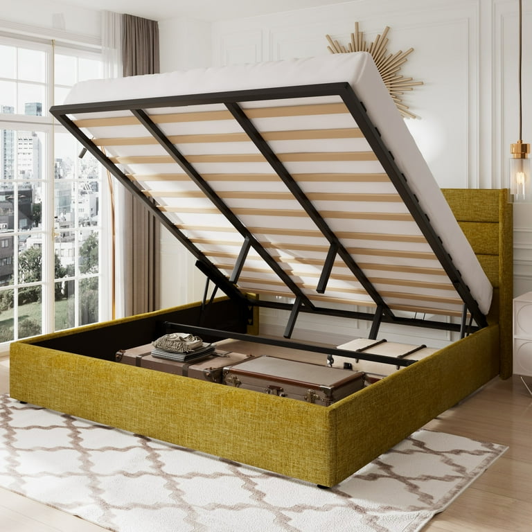 Allewie Upholstered King Size Bed Frame with Lift-Up Storage