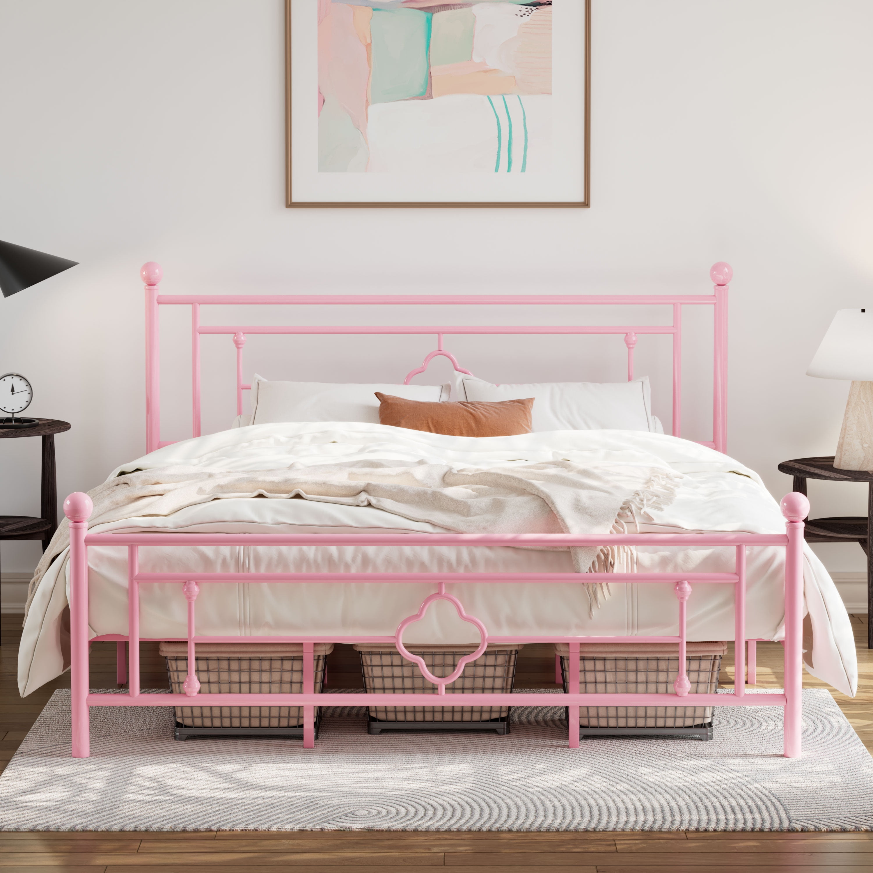 Allewie King Size Metal Platform Bed Frame with Victorian Vintage