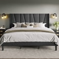 thumbnail image 1 of Allewie King Bed Frame, Upholstered Platform Bed with Wingback and Geometric Headboard, Gray, 1 of 7