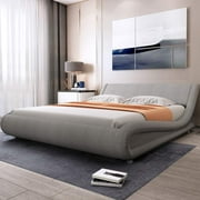 Allewie King Size Platform Bed Frame with Curved Adjustable Headboard, 100% Fabric Upholstered Style, 10 Mattress Recommended, Grey