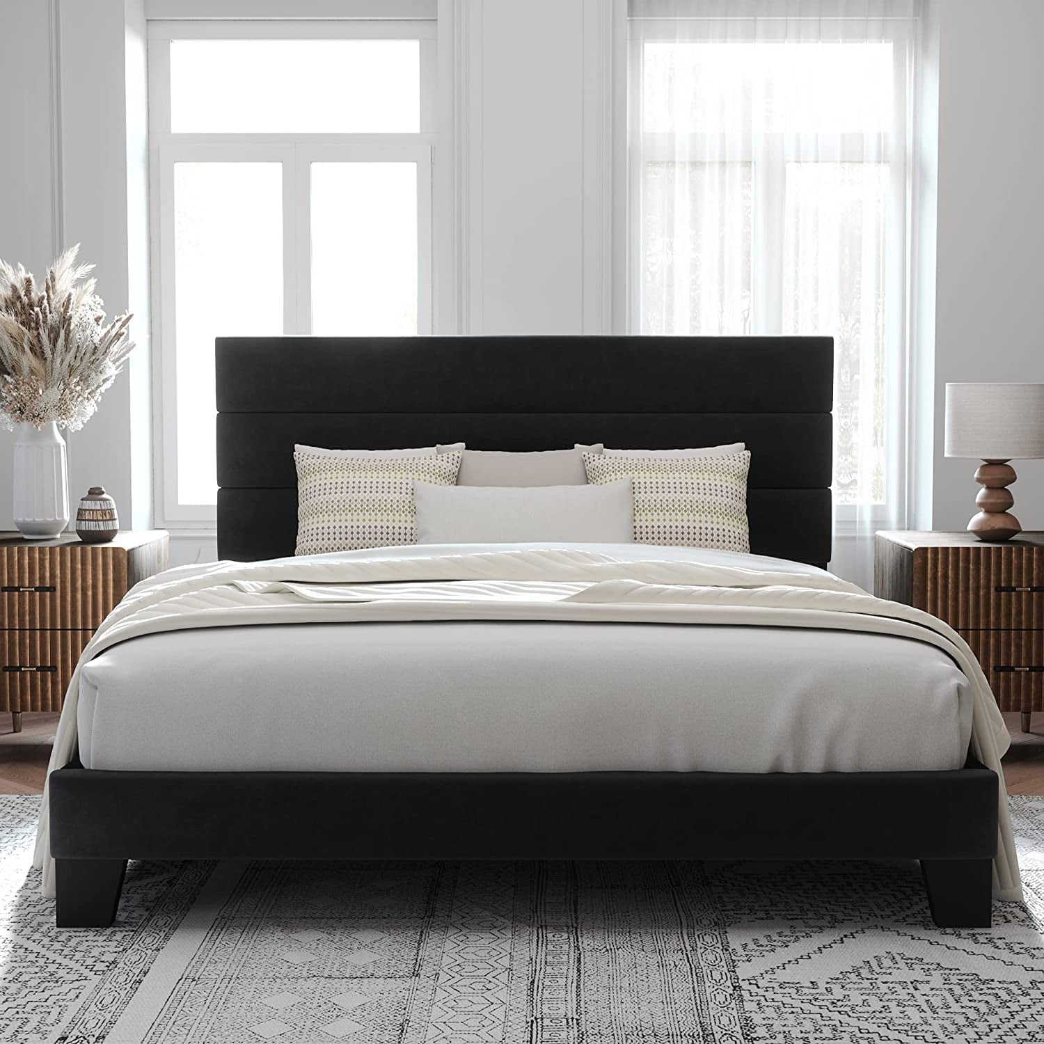Allewie King Size Platform Bed Frame with Fabric Upholstered
