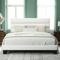 thumbnail image 1 of Allewie King Size Platform Bed Frame with Velvet Headboard/Fully Upholstered Mattress Foundation, No Box Spring Needed, White, 1 of 5