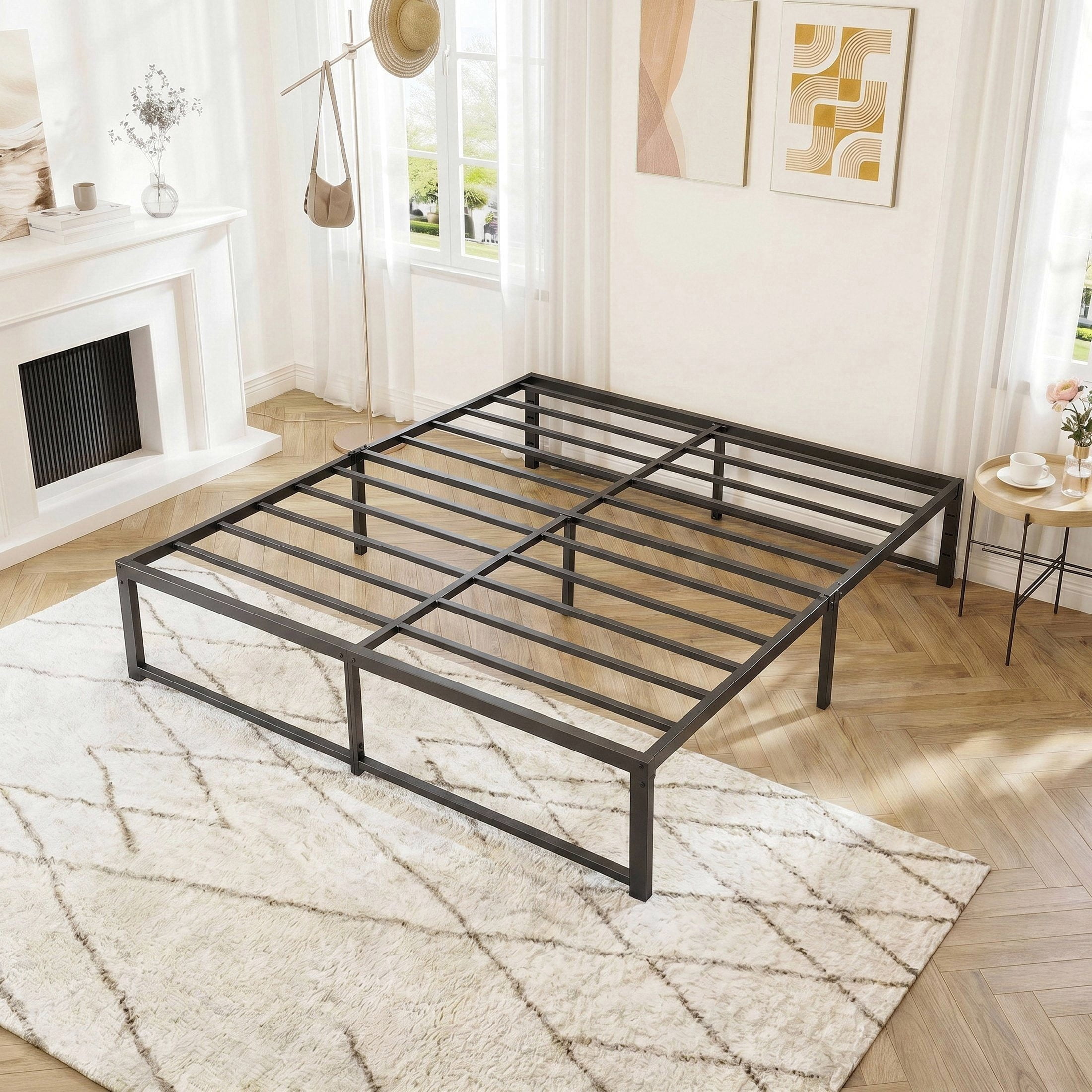 Sifurni King Size Heavy Duty Metal Platform Bed Frame, 14 Inches Under-Bed Space, No Box Spring Needed, Black