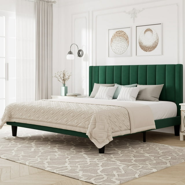 Allewie Velvet Upholstered King Size Bed Frame with Storage, Vertical