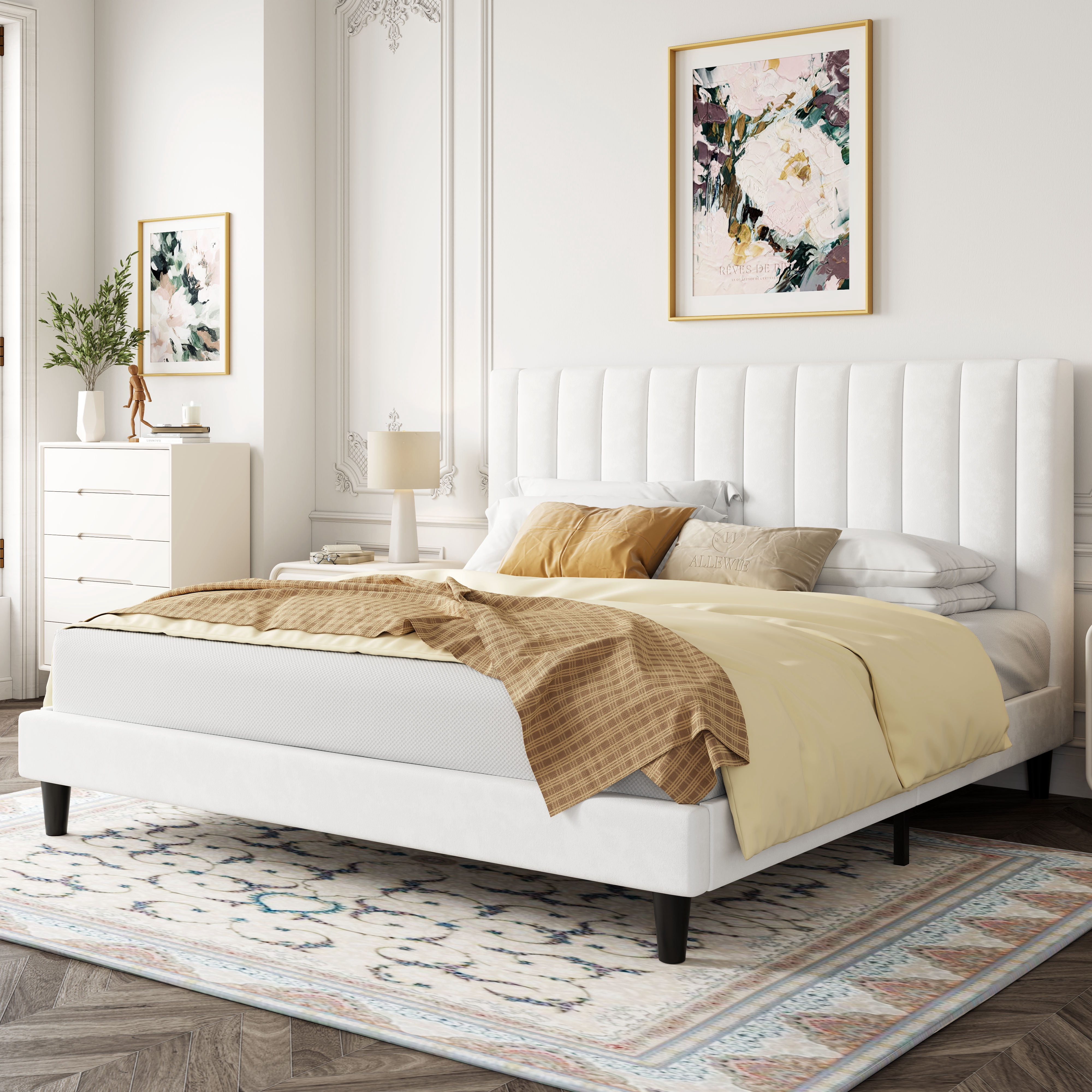 Allewie King Size Velvet Upholstered Bed Frame with Tufted Headboard ...