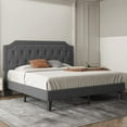 thumbnail image 1 of Allewie King Upholstered Platform Bed Frame with Diamond Button Tufted Headboard,Sturdy Wood Slat Support，Dark Grey, 1 of 7