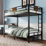 Allewie Metal Twin over Twin Bunk Beds Frame with Stairs & 13Full-Length Guardrail, Space-Saving, Black