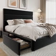 thumbnail image 1 of Allewie Modern Queen Size Platform Bed Frame with 4 Storage Drawers and Velvet Upholstered Headboard, Wooden Slats Support, Black, 1 of 8