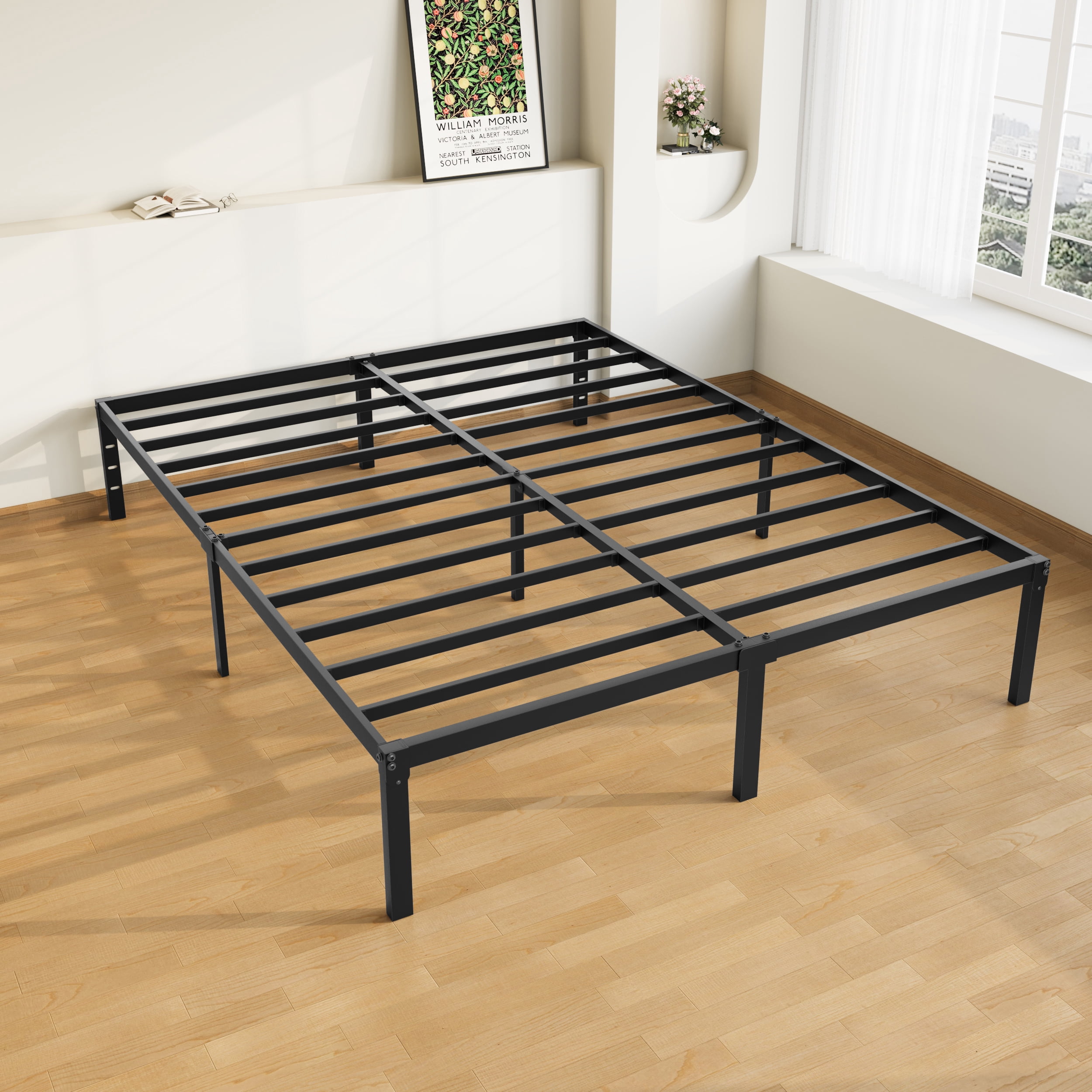 Allewie Queen Bed Frame, 14 inch Metal Platform Beds with Storage Space, No Box Spring Needed and Easy Assembly, Black