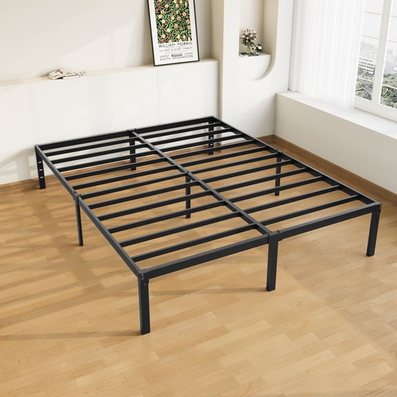 Allewie Queen Bed Frame, 14 inch Metal Platform Beds with Storage Space, No Box Spring Needed and Easy Assembly, Black