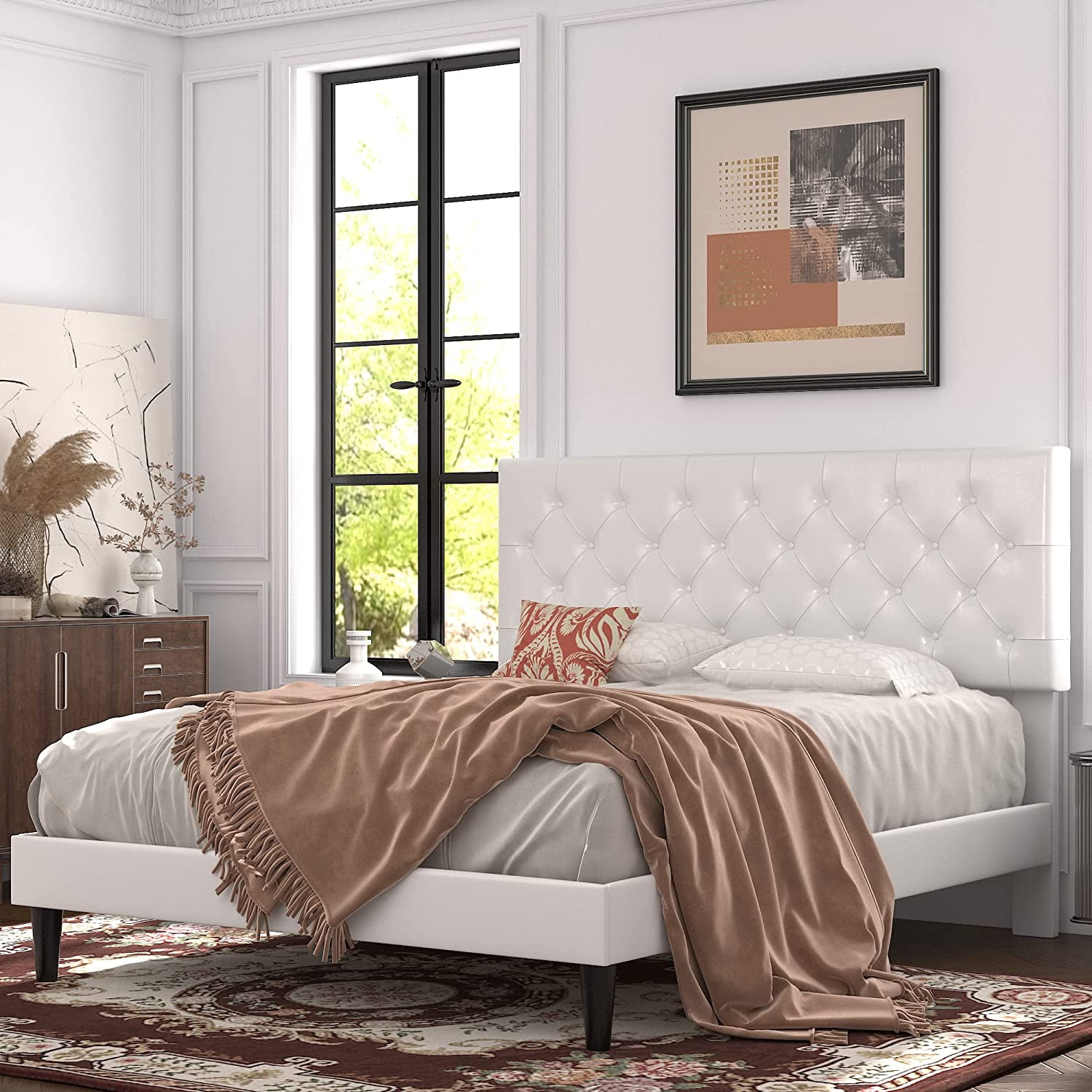 Allewie Queen Faux Leather Upholstered Platform Bed Frame with