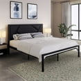 thumbnail image 1 of Allewie Queen Size Platform Metal Bed Frame with Geometric Faux Leather Headboard & Underbed Storage, Black, 1 of 8