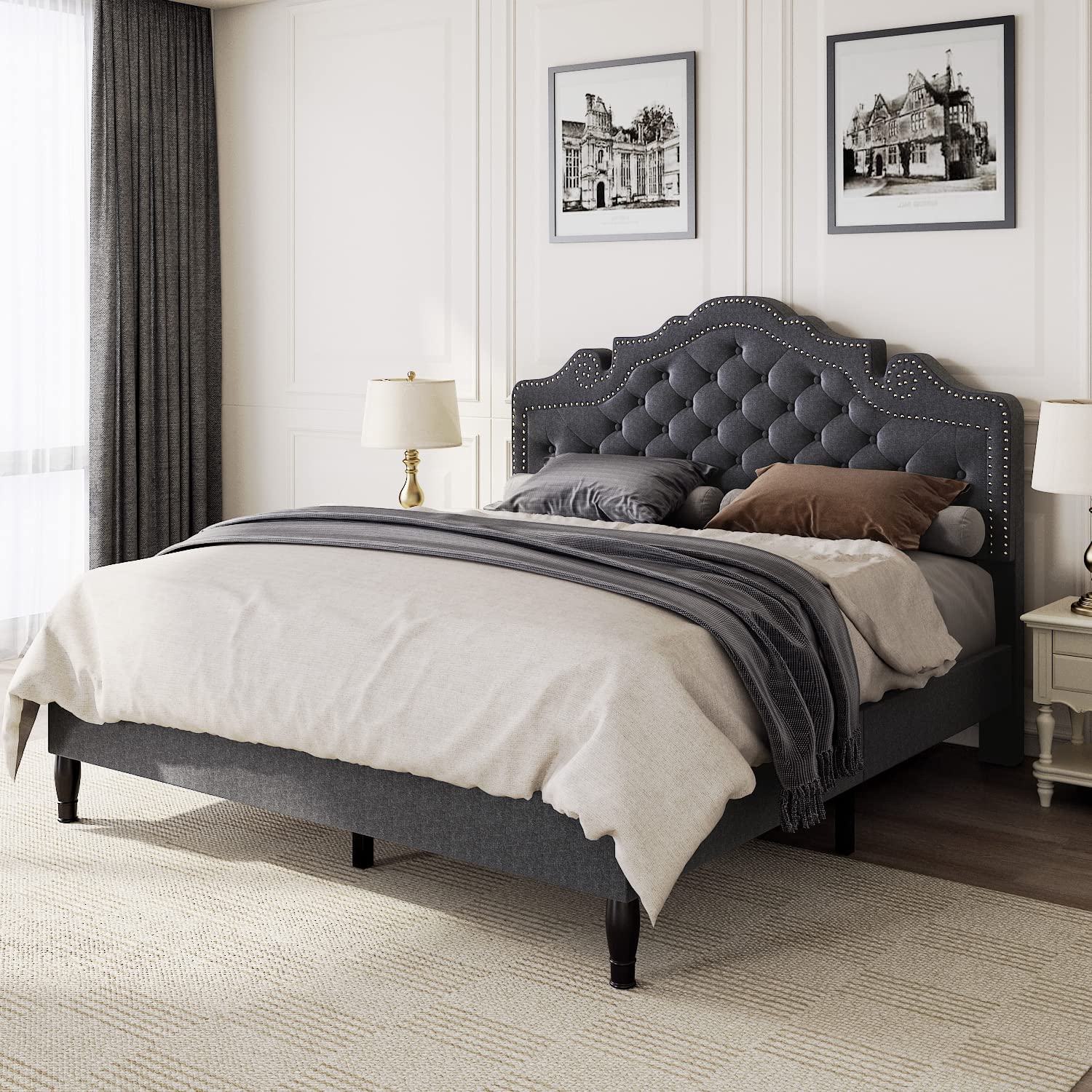 Baxton Studio Marion Modern Transitional Grey Fabric Upholstered Button