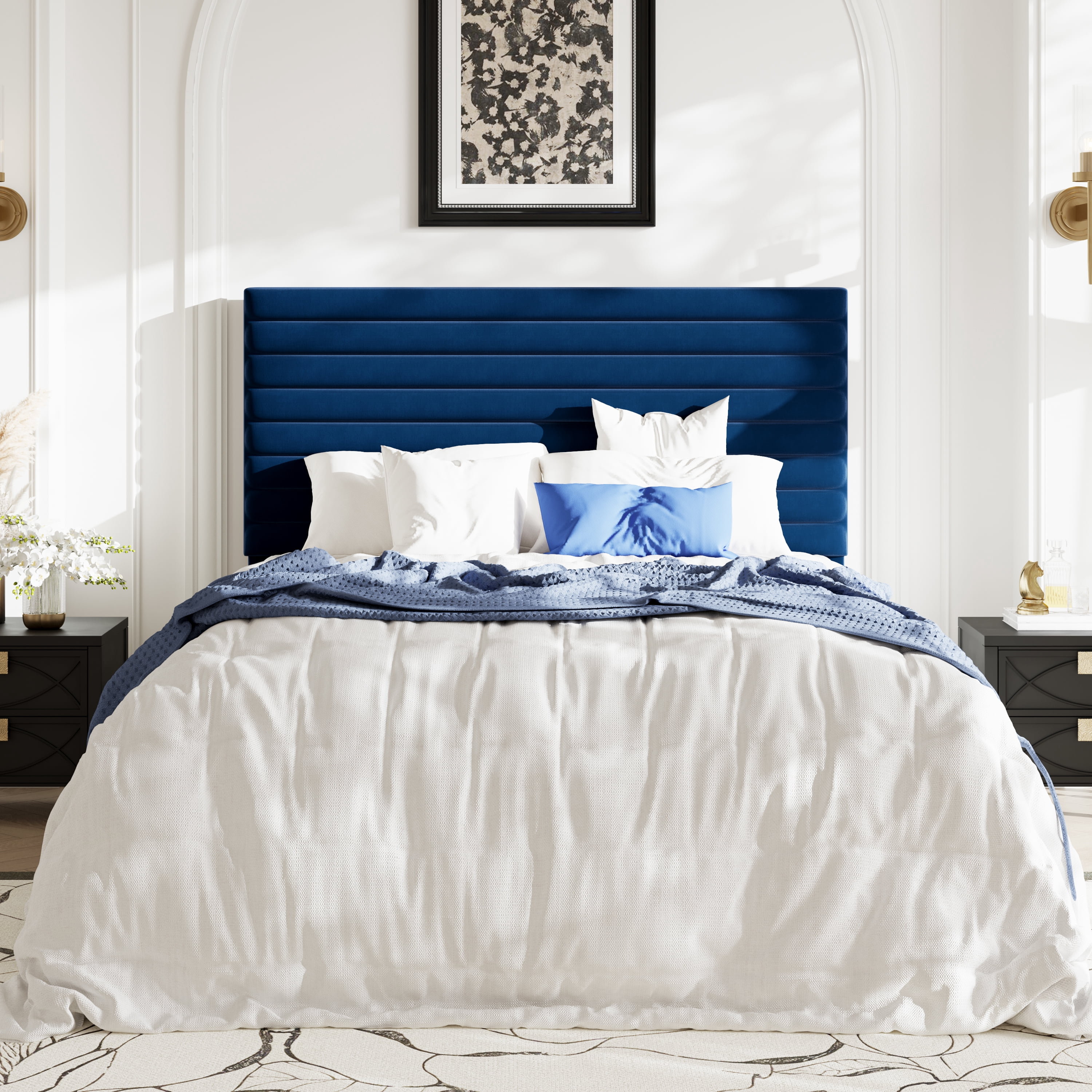 Allewie Queen Size Adjustable Headboard Bed Frame with 7.9'' Underbed Storage, No Box Spring Needed, Dark Blue