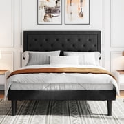 Sifurni Queen Bed Frame Upholstered Platform Bed with Adjustable Headboard, No Box Spring Needed, Black