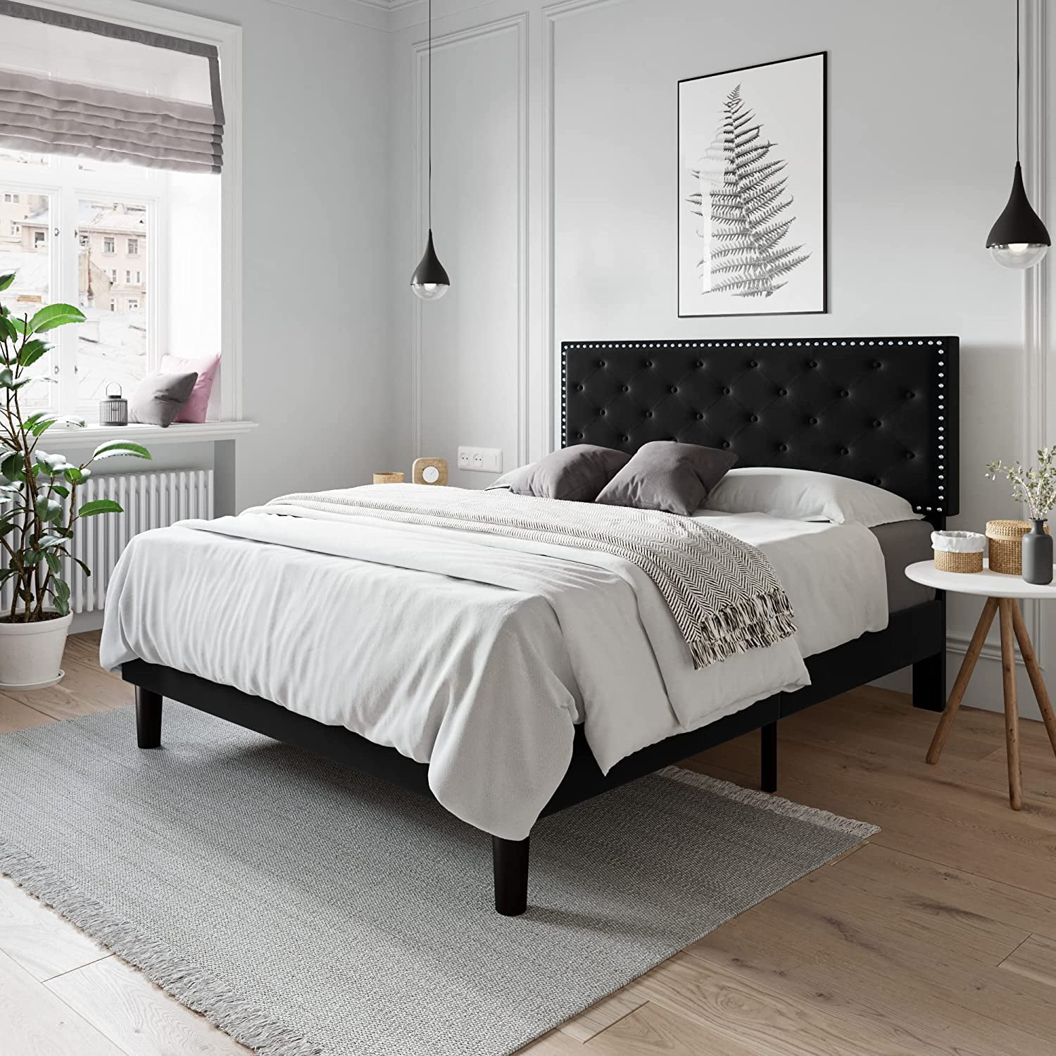 Upholstered nailhead sale platform bed