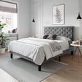 thumbnail image 1 of Allewie Queen Size Bed Frame, Velvet Upholstered Platform Bed with Adjustable Diamond Button Tufted & Nailhead Trim Headboard, Light Grey, 1 of 8