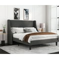 thumbnail image 1 of Allewie Queen Size Fabric Upholstered Platform Bed Frame with Wingback Headboard, Dark Grey, 1 of 9