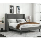 Allewie Queen Size Fabric Upholstered Platform Bed Frame with Wingback ...