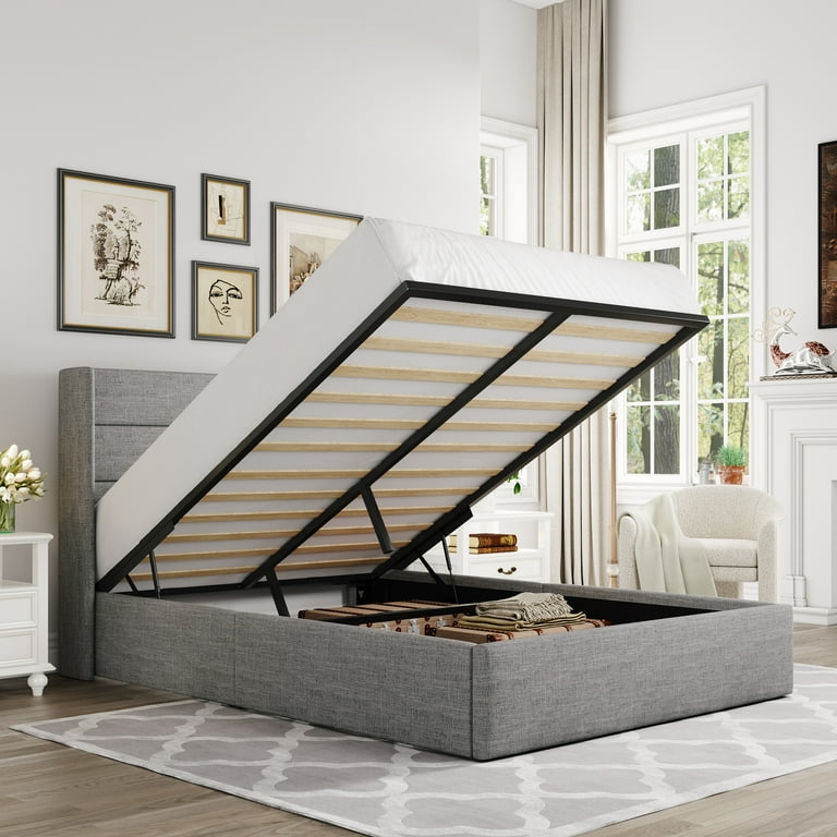 Allewie Queen Size Lift Up Hydraulic Storage Bed with Pannel