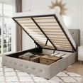 thumbnail image 1 of Allewie Queen Size Lift Up Platform Storage Bed Frame with Button Tufted Wingback Headboard, Light Beige, 1 of 12