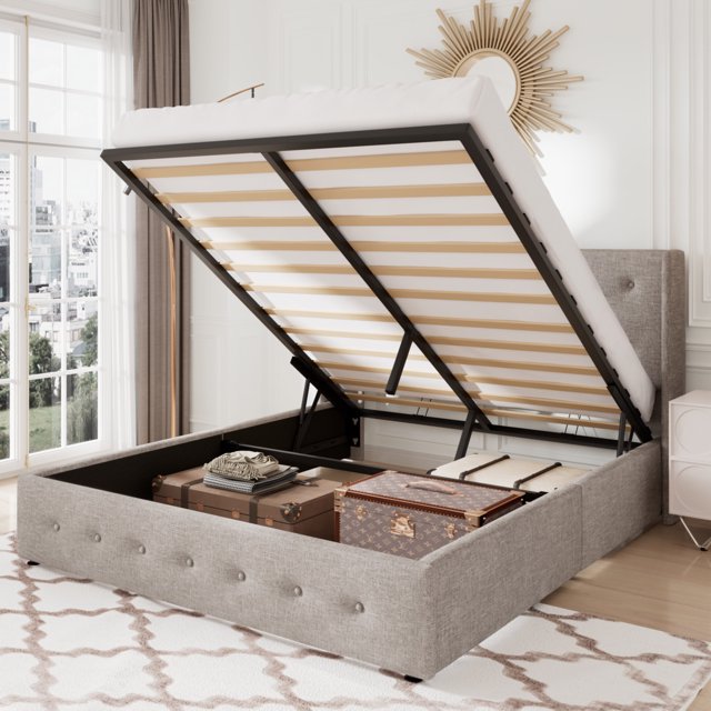 Allewie Queen Size Lift Up Platform Storage Bed Frame with Button