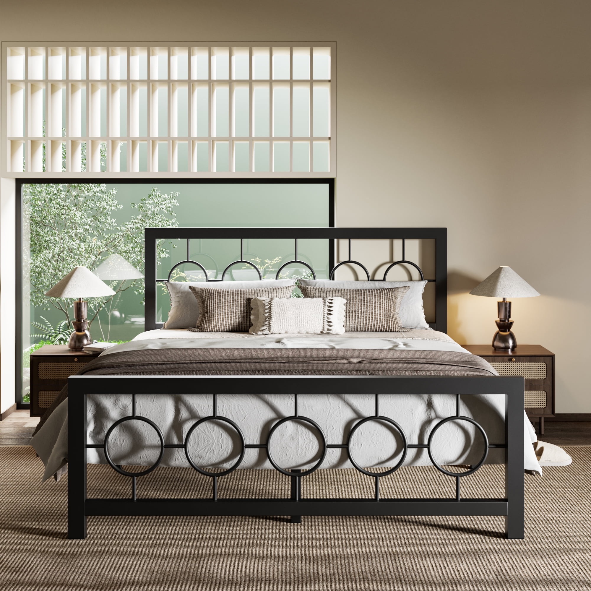 Allewie Queen Size Metal Platform Bed Frame with Modern and Vintage