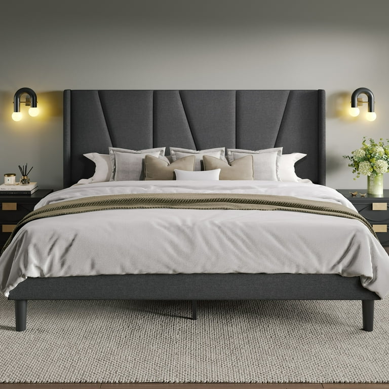 Wingback bed 2024 frame queen