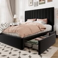 thumbnail image 1 of Allewie Queen Size Storage Bed Frame,Adjustable Headboard,Velvet Upholstered Platform Bed with 4 Oversized Underbed Drawers, Wooden Slats Support, No Box Spring Needed, Black, 1 of 9
