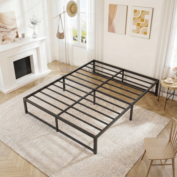 Sifurni Queen Size Heavy Duty Metal Platform Bed Frame, 14 Inches Under-Bed Space, No Box Spring Needed, Black