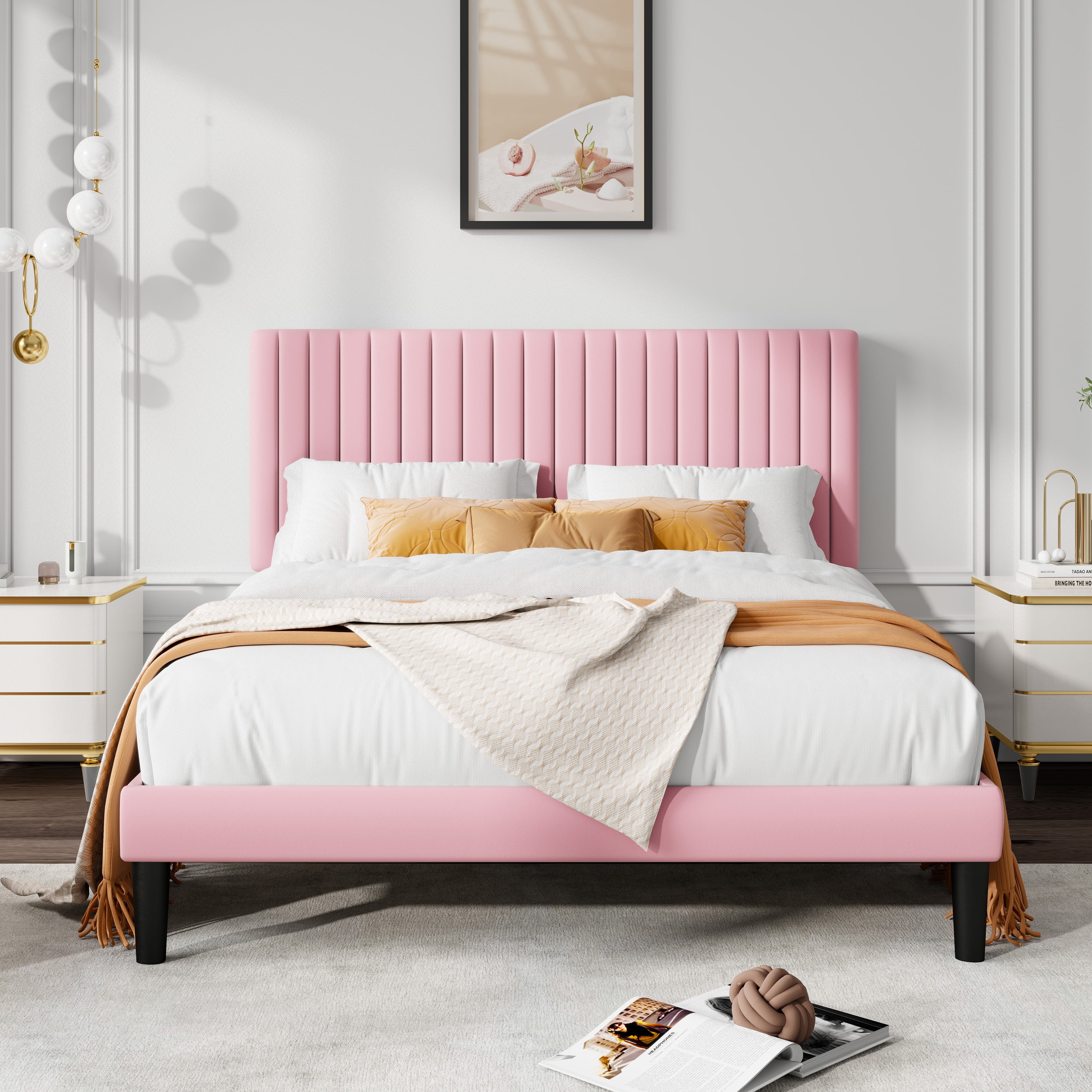 Allewie Queen Size Velvet Upholstered Bed Frame with Adjustable Tufted ...