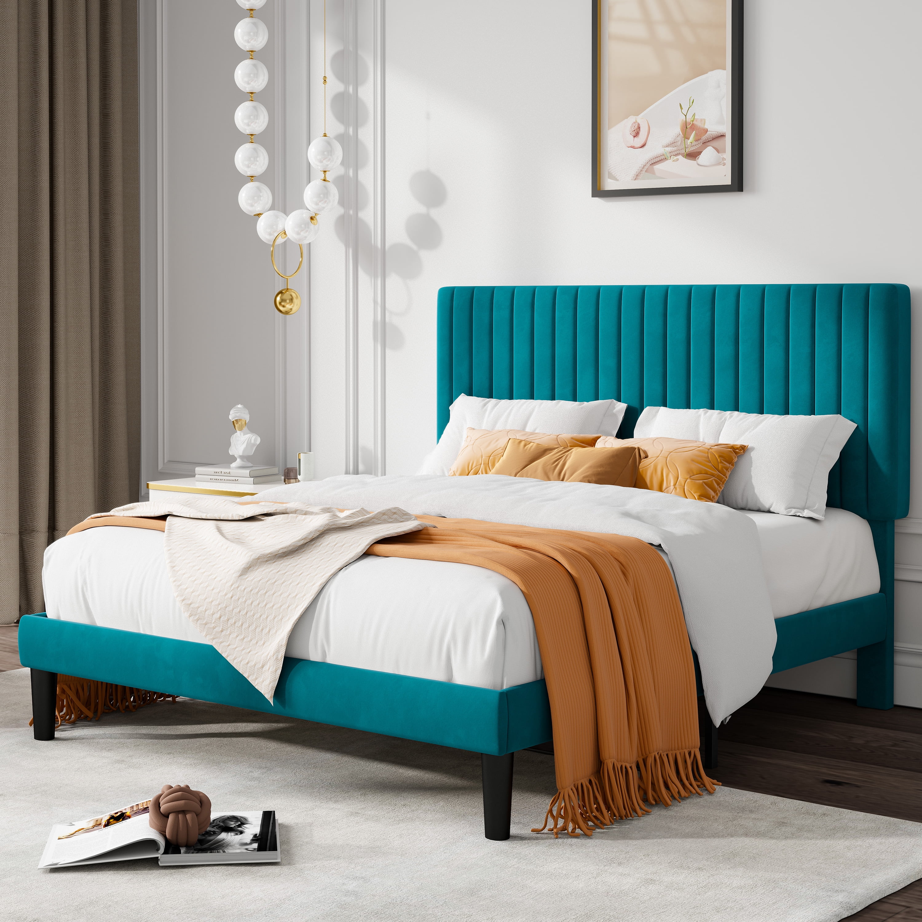Teal bed frame queen deals