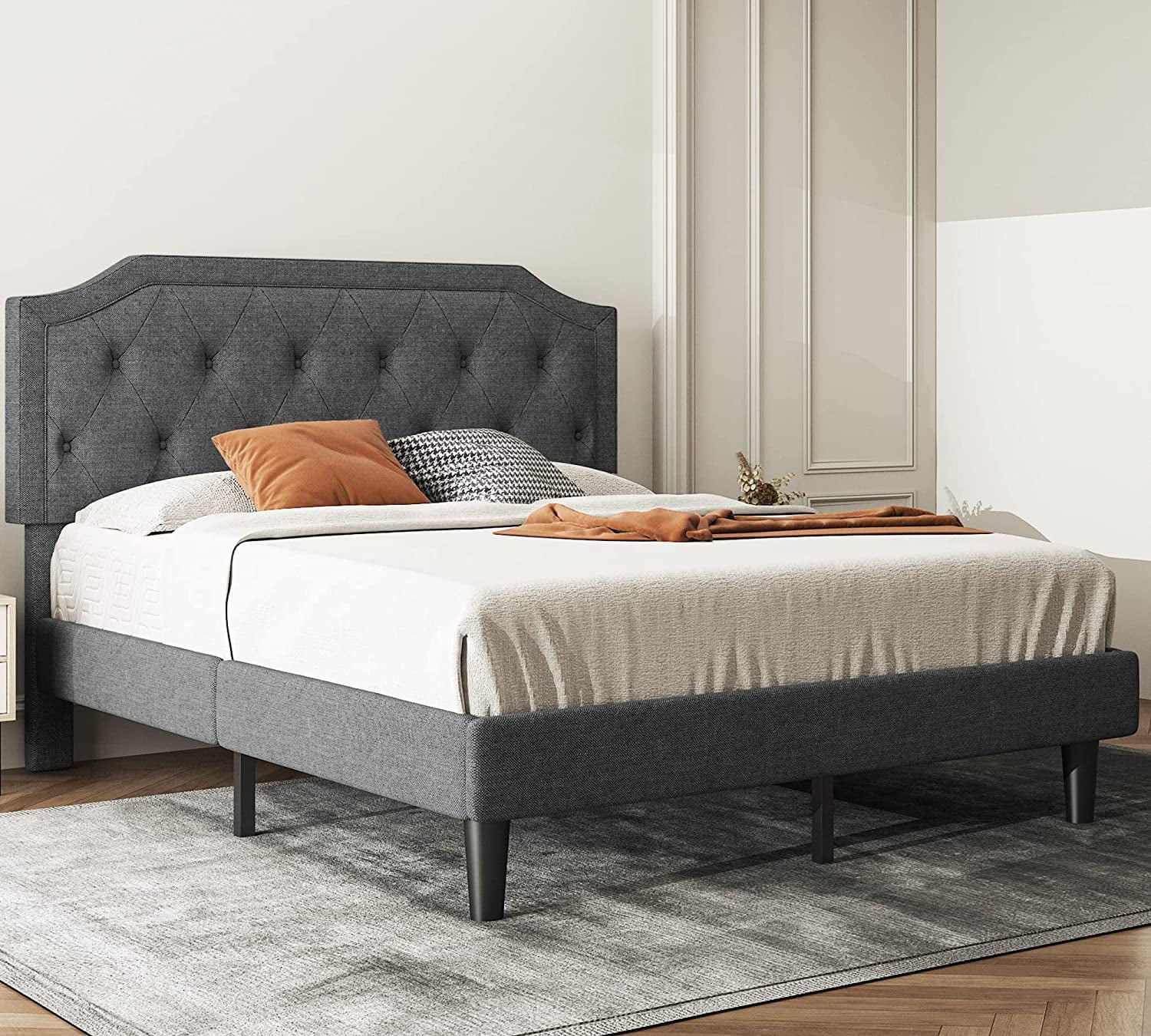 Allewie Queen Upholstered Platform Bed Frame with Diamond Button Tufted