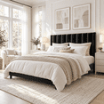 thumbnail image 1 of Allewie Queen Velvet Upholstered Bed Frame with Vertical Channel Tufted Headboard, Black, 1 of 7