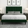 thumbnail image 1 of Allewie Queen Velvet Upholstered Bed Frame with Vertical Channel Tufted Headboard, Green, 1 of 8