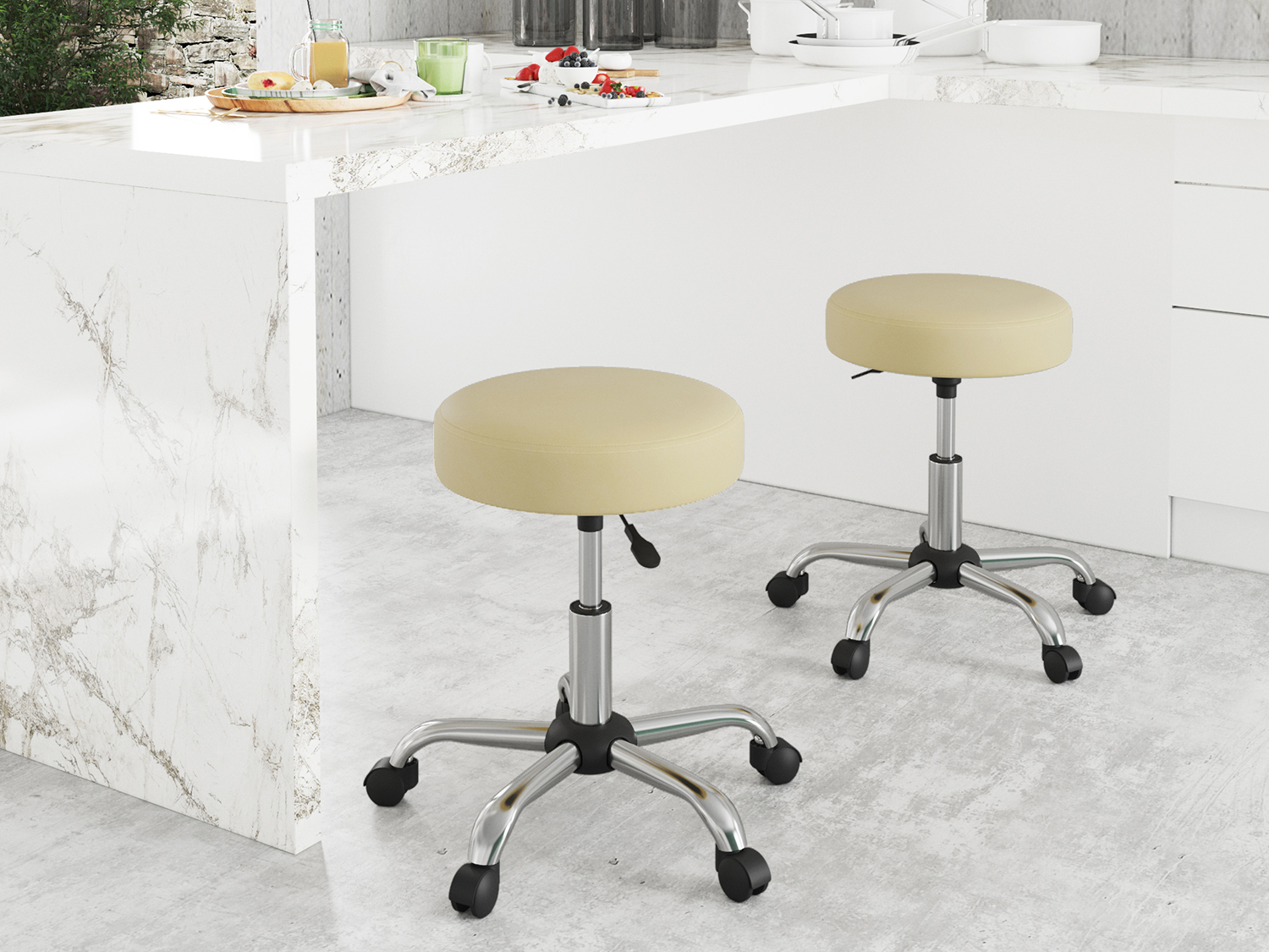 Allewie Round Rolling Stool PU Leather Height Adjustable Swivel