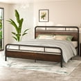 thumbnail image 1 of Allewie Sanders King Size Bed with Wooden Headboard, Vintage Metal Platform Bed, 1 of 7