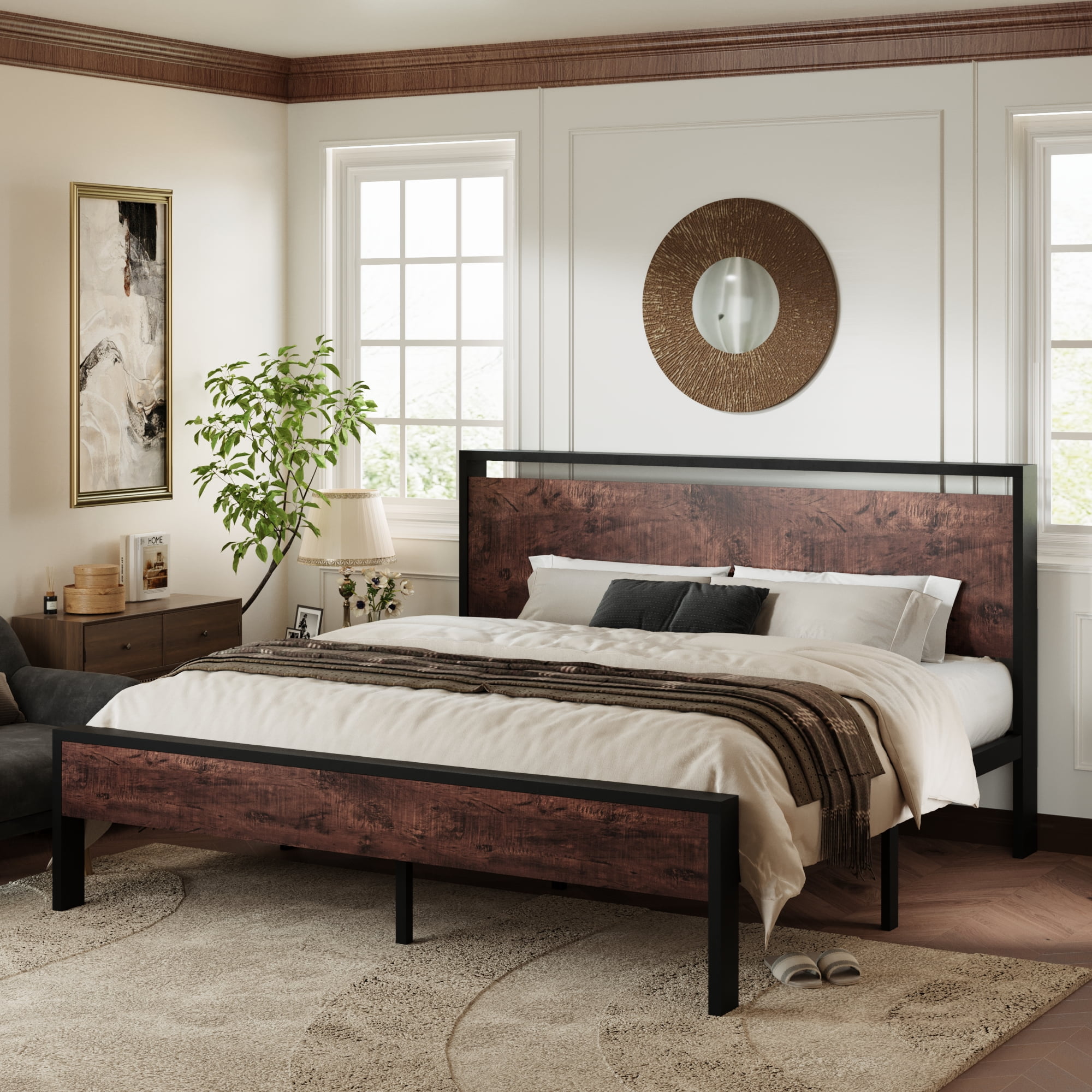 Allewie Sanders King Size Platform Bed with Wood Headboard and Footboard, Heavy Duty Metal Slat Allewie Sanders King Size Platform Bed with Wood Headboard and Footboard, Heavy Duty Metal Slat