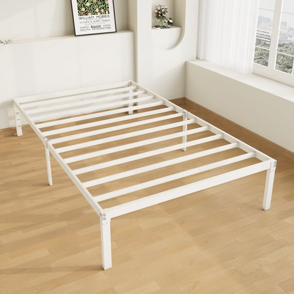 Allewie Twin Bed Frame, 14 inch Metal Platform Beds with Storage Space, No Box Spring Needed and Easy Assembly, White