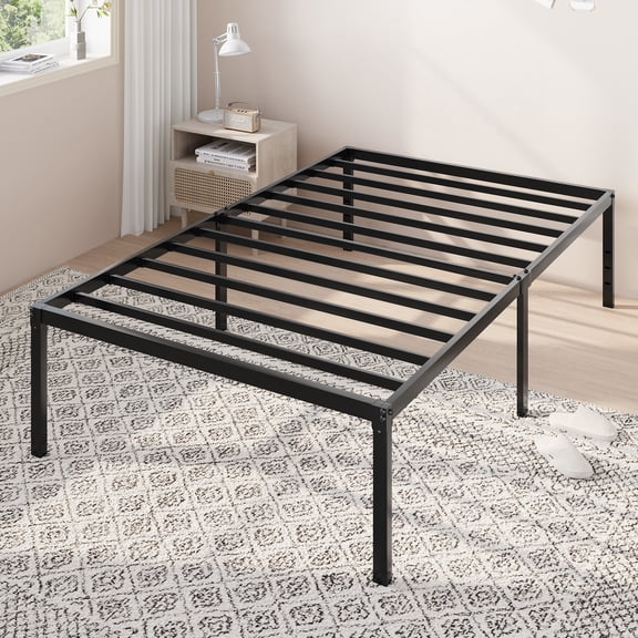 Allewie Twin Bed Frame, 18 Inch Heavy Duty Metal Beds with Storage Space, Easy Assembly, Reinforced 6-Leg Support, Black