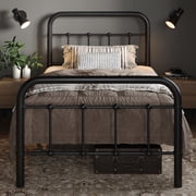 Allewie Twin Size Metal Platform Bed Frame with Victorian Style Wrought Iron-Art Headboard/Footboard, Black