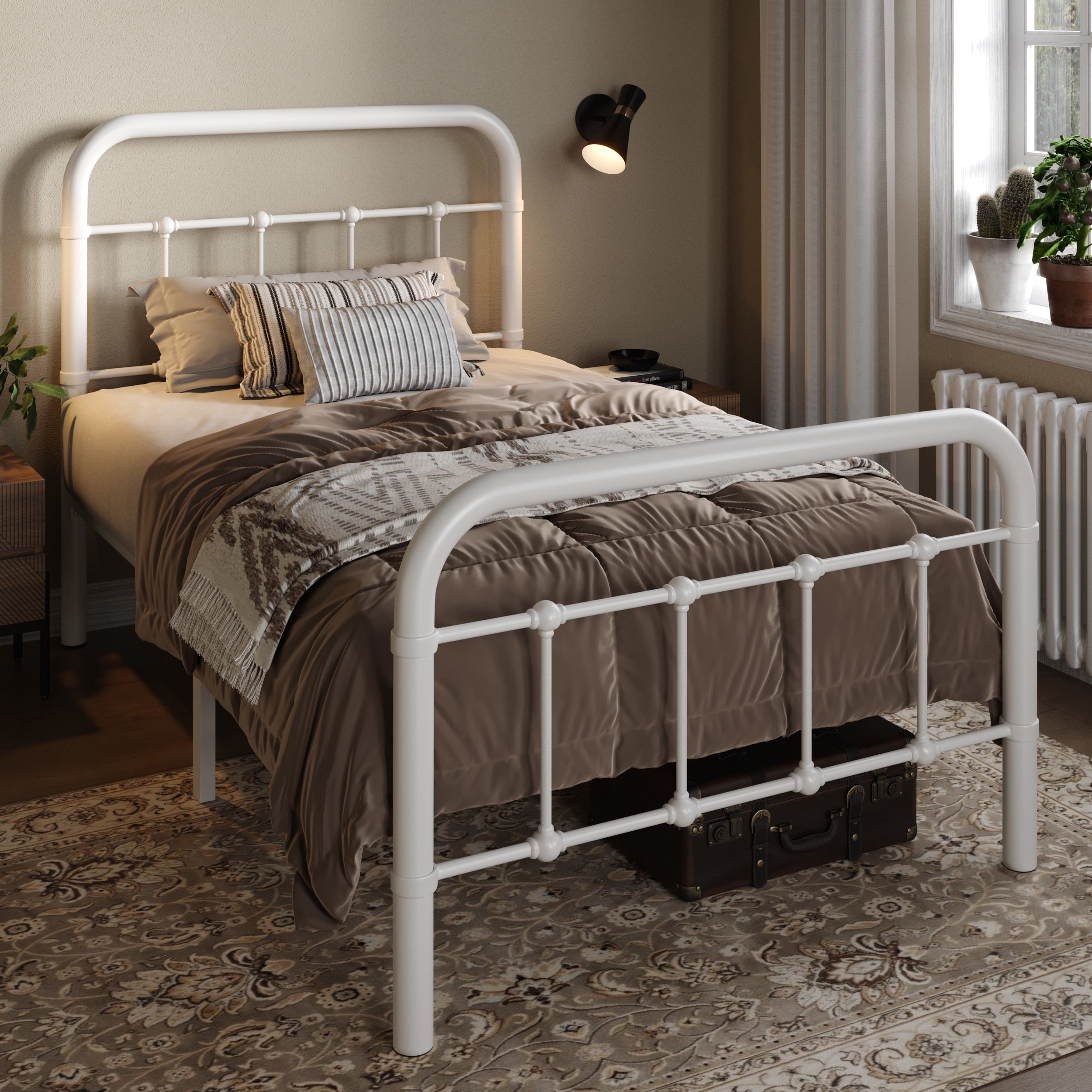 Allewie Twin Size Metal Platform Bed Frame with Victorian Style Wrought Iron-Art Headboard/Footboard, Black