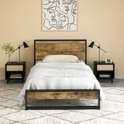 Allewie Twin Size Modern Bed Frame with Wooden Headboard, Heavy Duty Metal Platform Bed, Rustic Brown