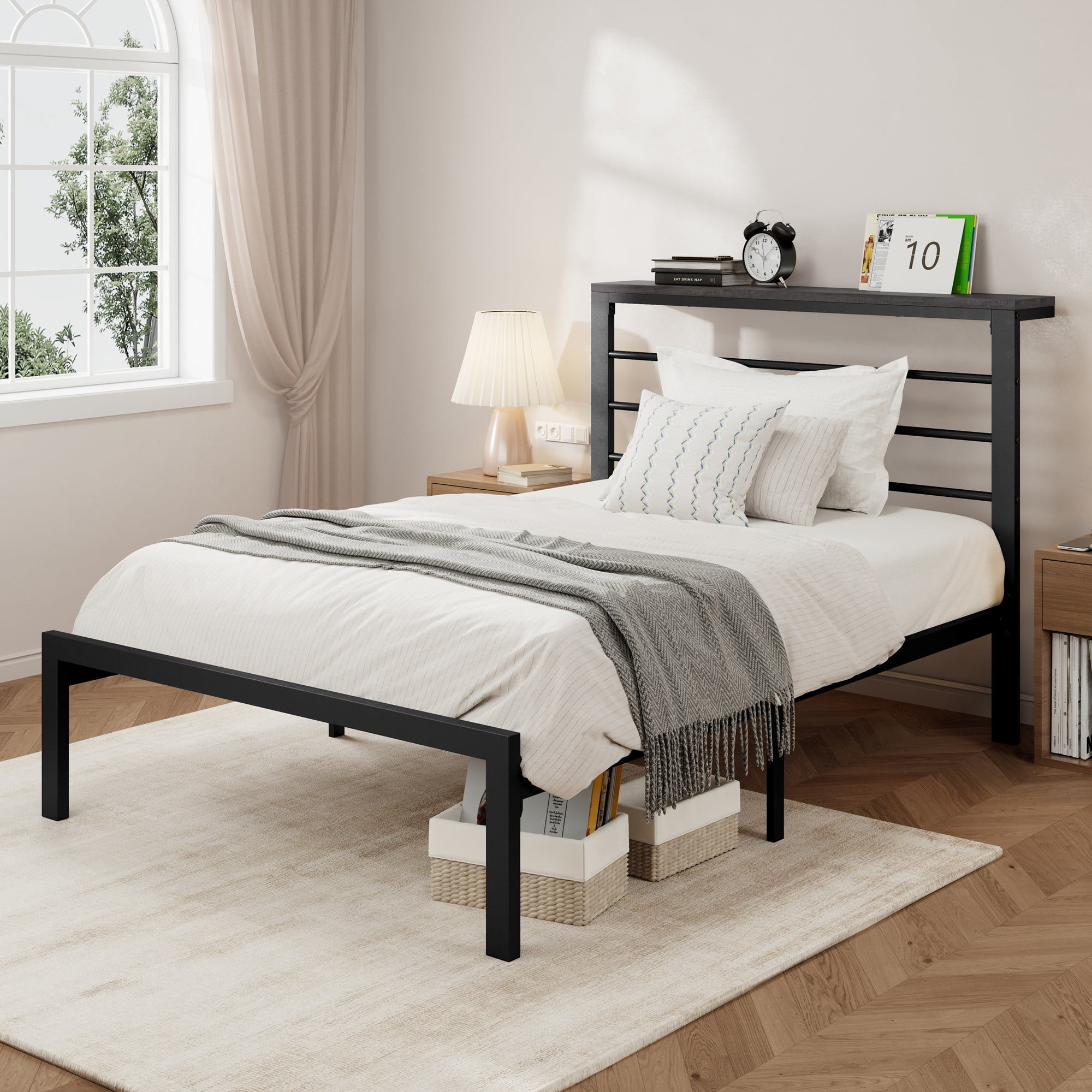 Allewie Twin Size Modern Platform Bed Frame with 4.7