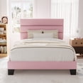 thumbnail image 1 of Allewie Twin Size Platform Bed Frame with Velvet Upholstered Headboard, No Box Spring Needed, Pink, 1 of 8