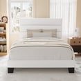 thumbnail image 1 of Allewie Twin Size Platform Bed Frame with Velvet Upholstered Headboard, No Box Spring Needed, White, 1 of 8