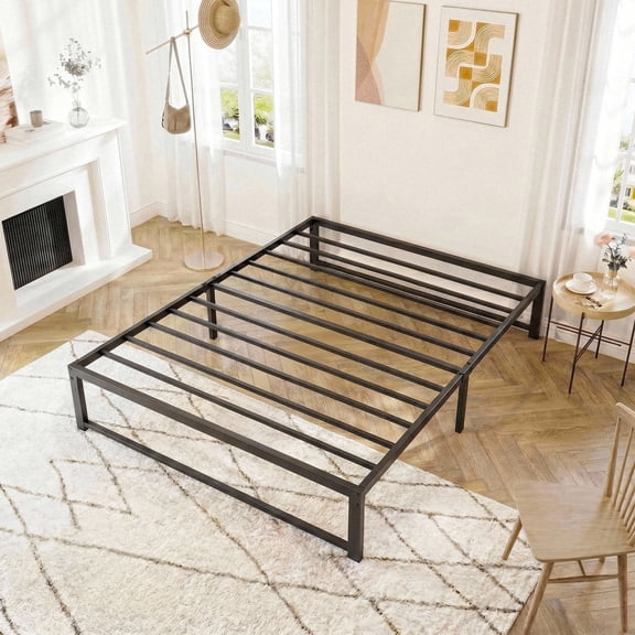 Sifurni Twin Size Heavy Duty Metal Platform Bed Frame, 14 Inches Under-Bed Space, No Box Spring Needed, Black